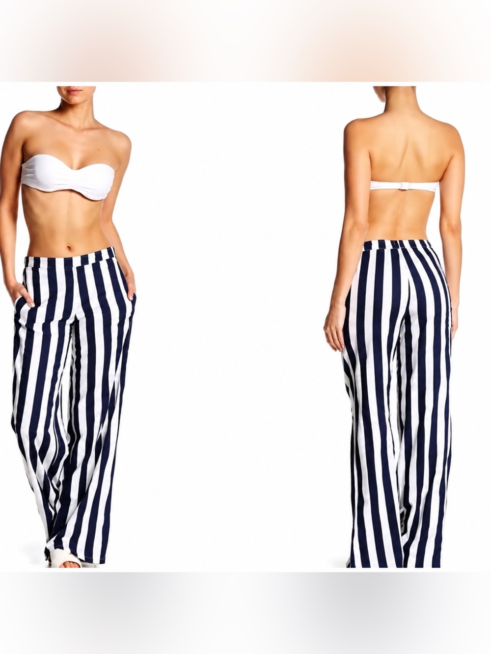 Onia Chloe Blue White Stripe Wide Leg Palazzo Pants Women’s S Cover-Up Beach